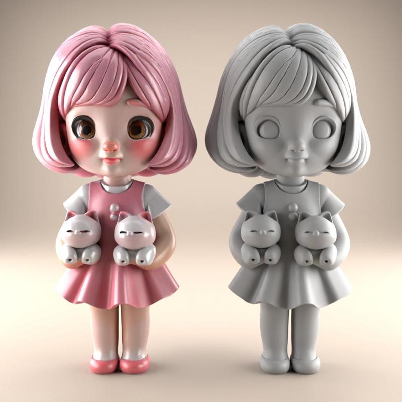 Cute 3D STL Doll with Cats for Home Decor