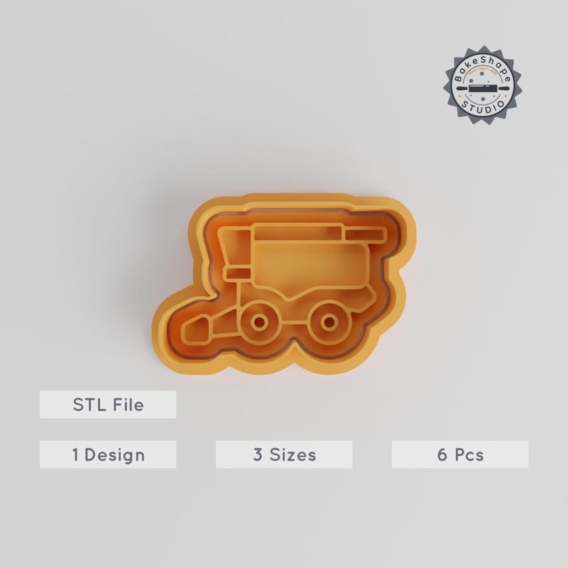 Combine Harvester Cutter & Stamp Set, Cookie & Fondant Decor Tools, Agriculture Theme, S/M/L Sizes
