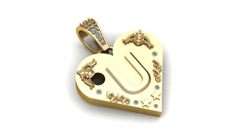 U GOLD HEART PENDANT 3d printable model