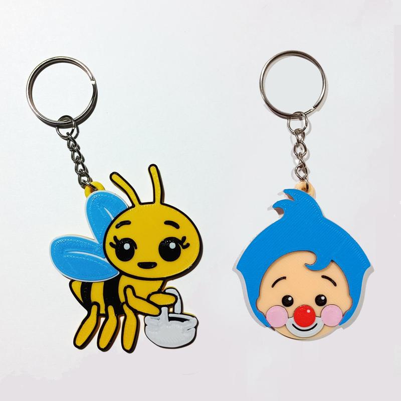 Keychain little bee with basket + keychain clown plim plim