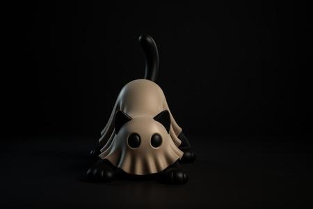 Cute Cat Ghost Figurine – Halloween Cat Decor, Adorable Kitty in Ghost Costume, Spooky Cute Desk Ornament
