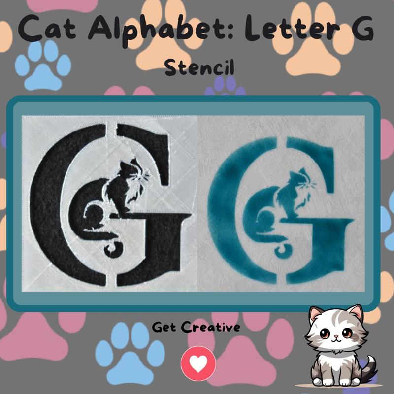 Cat Alphabet: Letter G stencil - stl & svg files