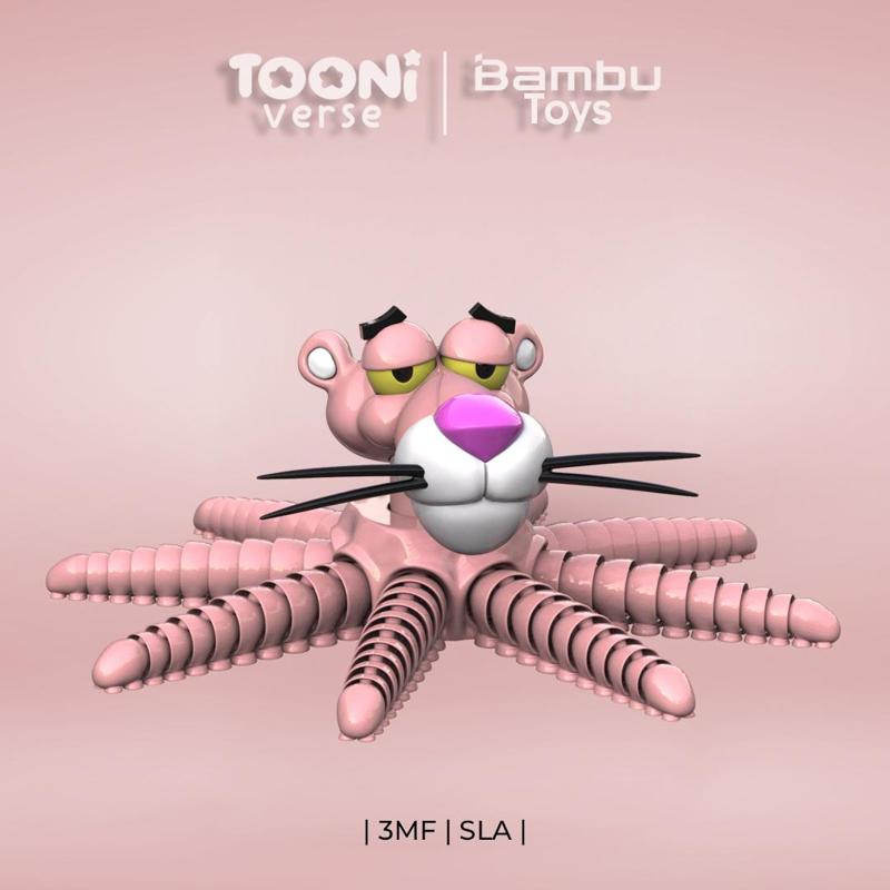 🐙🎀 Flexi Pink Panther - Articulated Octopus - Octopus - (3MF) Multicolor