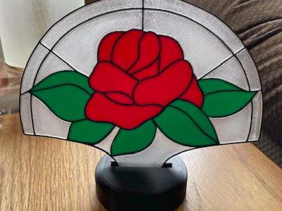 Stained Glass Rose Fan with Base