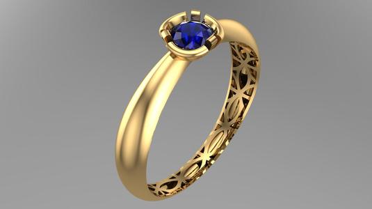 Geometric Patterned Gold Ring – Elegant Jewelry with Sapphire Stone-R5-08-