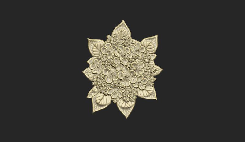 floral flower hydrangeas cluster leave carving detail