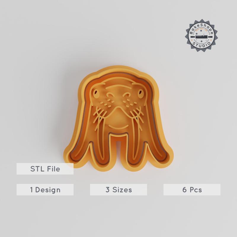 Walrus Shape Cutter & Stamp Set, 6-Piece Cookie & Fondant Baking Tools, Beach & Wildlife Theme, Sizes S/M/L, Animal Cute Collection PRODUCT_5583