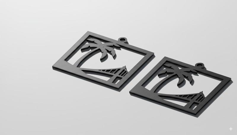 Tropical Island Bridge Silhouette Pendant Design