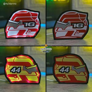 2 LIGHTBOX FERRARI HELMETS HAMILTON & LECLERC