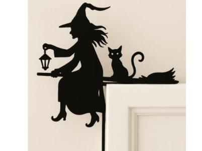 Halloween Witch and cat door topper