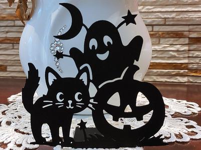 Decorative Figurine – Cat with a Pumpkin and Ghost