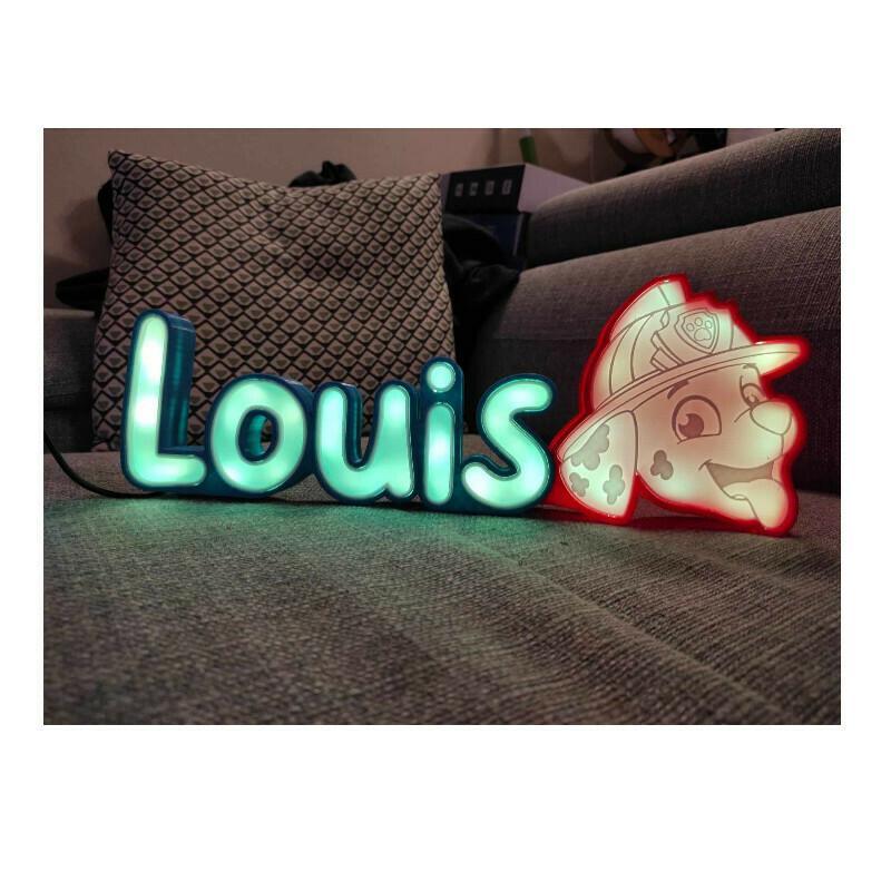 Louis Prenom luminous led , Pat Patrouille, led sign