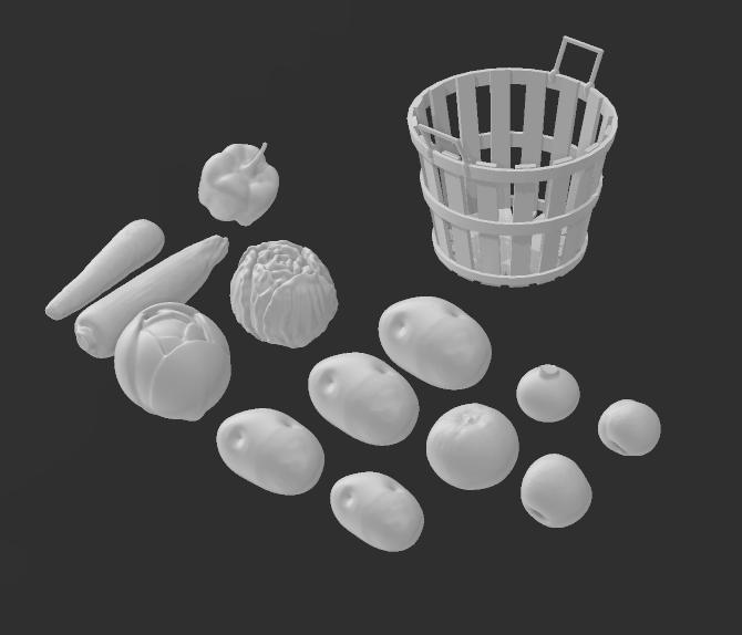 Diorama Bushel Basket with Veggies and Fruit