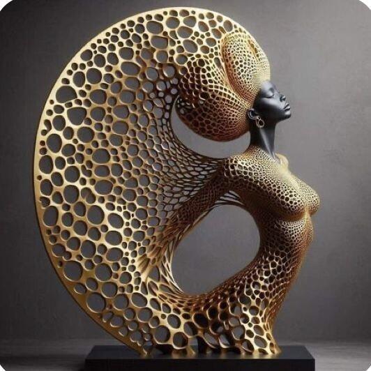 Golden Lattice Goddess – Modern Abstract Female Sculpture