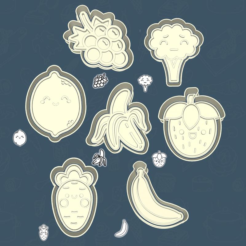 Food & drinks cookie cutters - healthy harvest set / bundle - 7 pieces
