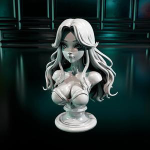 3D Sculpted Anime Idol Girl Bust - Gray Resin Prototype with Seductive Pose - 3D Model Figure
