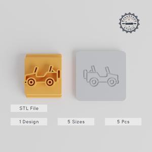 Army Jeep Stamp Tile Set, 5 Motif Sizes for Clay, Cookie & Fondant, Military Vehicle Design PRODUCT_3296