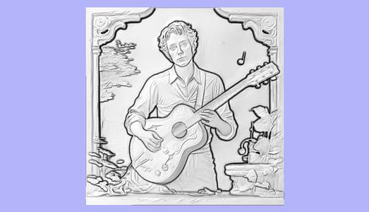 MAN PLAYING GUITAR BAS RELIEF