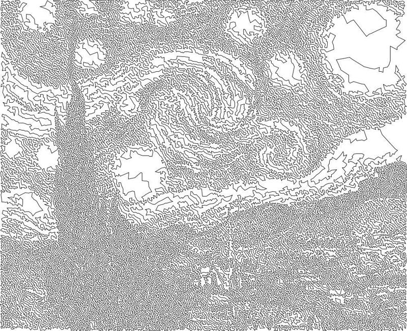 Van Gogh's Starry Night TSP Single Line Drawing