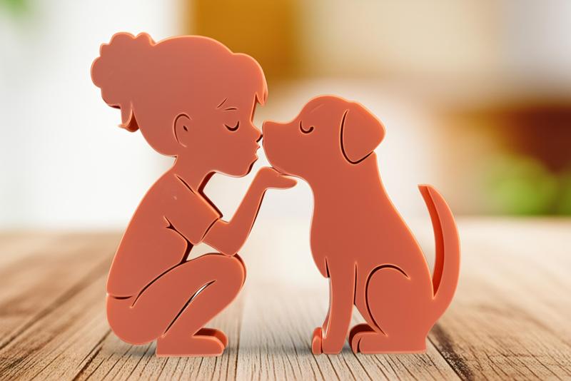 Best friends girl and dog kiss figure 3d stl