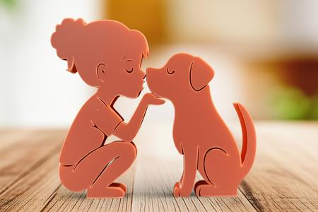 Best friends girl and dog kiss figure 3d stl