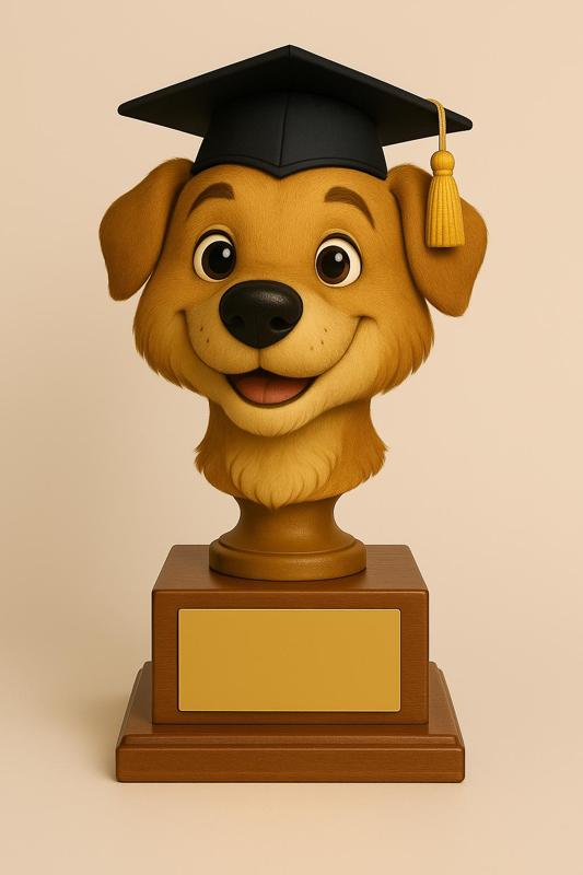 🏆 Trofeo de Graduación Infantil – Cabeza de perro con Birrete 🎓🐶