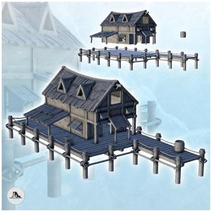 Wooden half-timbered port warehouse with quay and canopy (9) - Pirate Jungle Island Beach Piracy Caribbean Medieval