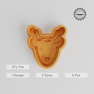 Reindeer Cookie Cutter & Stamp Set, Animal Theme, Fondant & Dough, 6 Piece, S/M/L Sizes, Holiday Baking, Deer & Winter Stag Design PRODUCT_4929