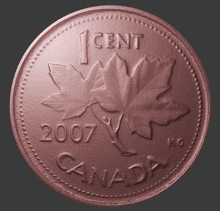Canada, 1 Cent, Number Side, 3D Scan