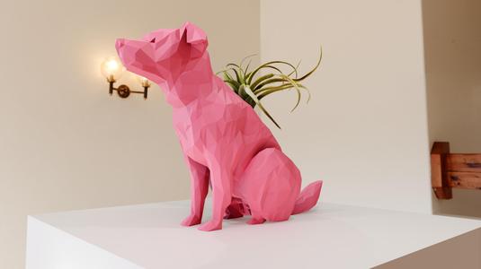 jack russel terrier sitting low poly planter pot flower vase stl