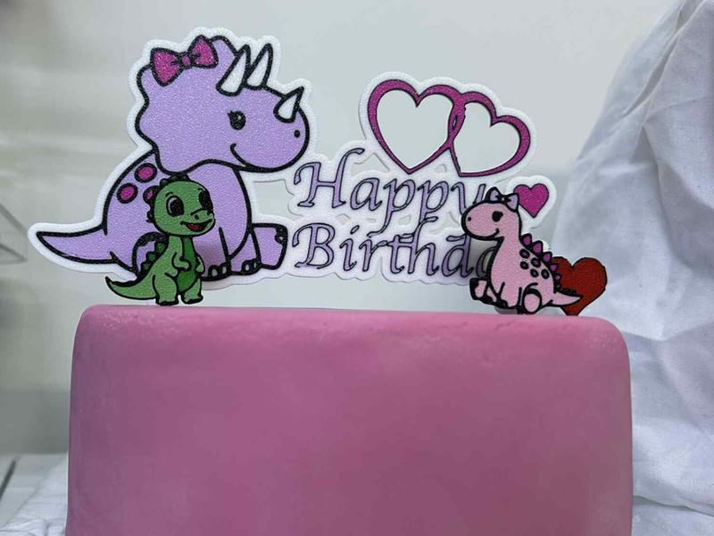 Dino girl Happy birthday cake topper 