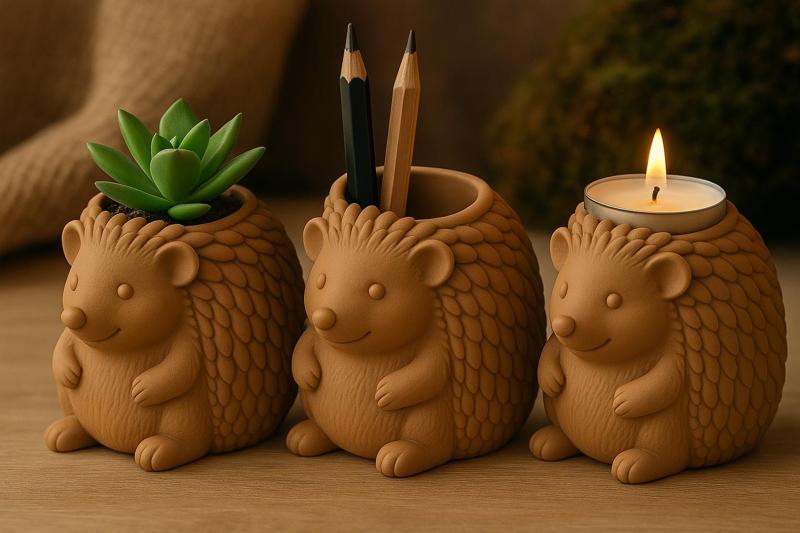 Hedgehog Multi-Purpose Desk Buddy – 3D Printable Container / Candle Holder / Mini Planter