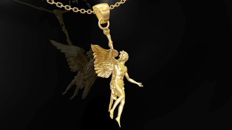Angel holding torch gold pendant jewelry 3D print model