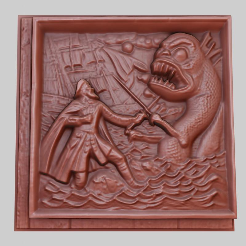 A captain facing off against a sea monster 3d printer model animal model obj stl