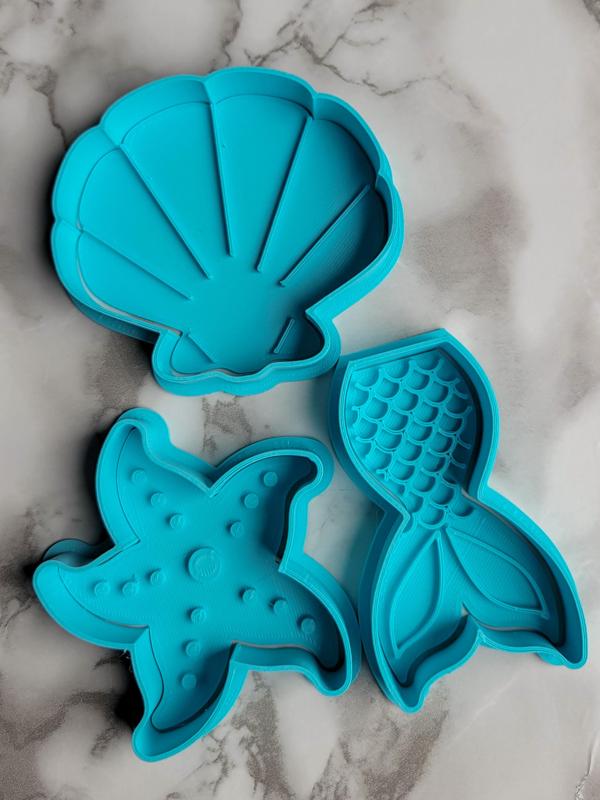 Mermaid, clam and starfish cookie cutter set