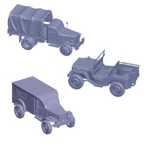 3 vehicles military truck, ambulance, jeep