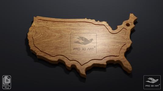 USA Map Cutting Board - CNC files for Wood (svg, dxf, eps, pdf, ai)