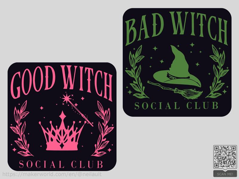 Wicked Good/Bad Witch Social Club Coaster Set