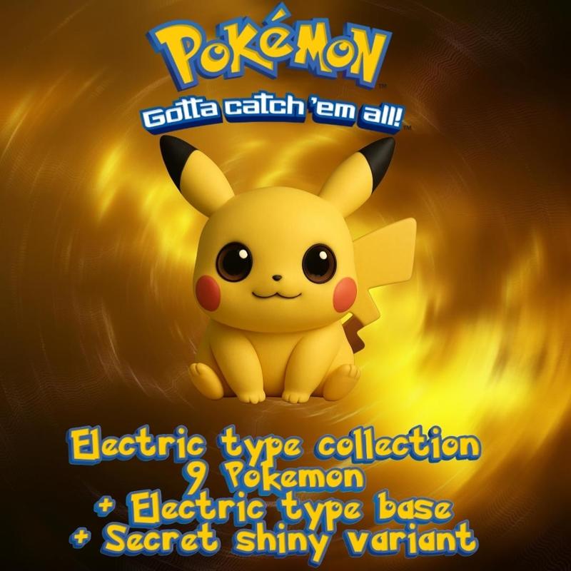 Pokemon Electric type Pack x 11 units (Electric type base and secret shiny variant included)