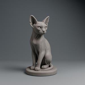 Sphynx Cat on Base STL - Hairless Cat Figurine 3D Model for Printing