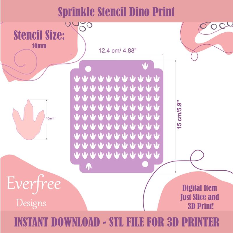 Dino Foot Print Shaped Sprinkle Stencil, Boys Birthday Sprinkle Stencil for DIY Royal Icing Sprinkles, Digital Download, STL by EverFree Designs
