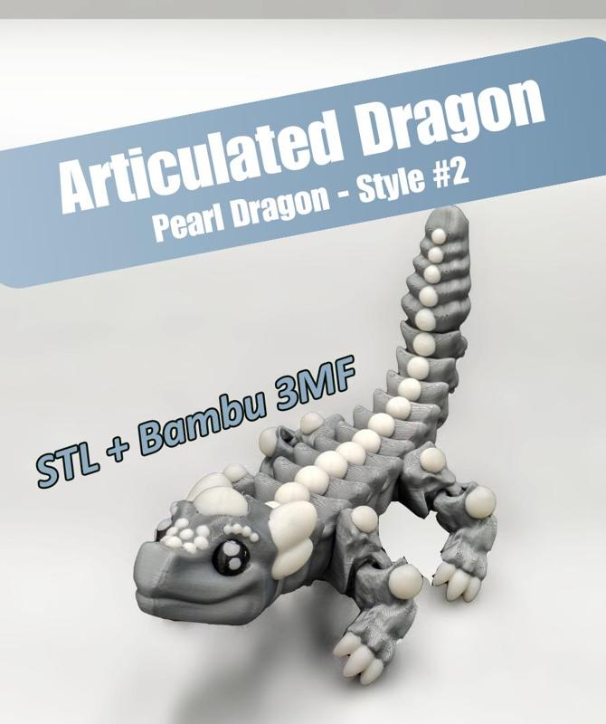 Articulated Dragon - Pearl Dragon, Style #2 - Snap-Flex Fidget Toy