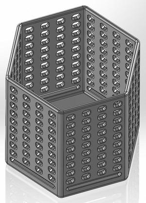 Hexagonal pen cup with square and rectangular holes
