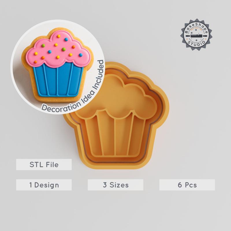 Muffin Shape Cutter & Stamp, Bakery Dessert Cookie & Fondant, 3 Sizes, 6-Piece Collection PRODUCT_235