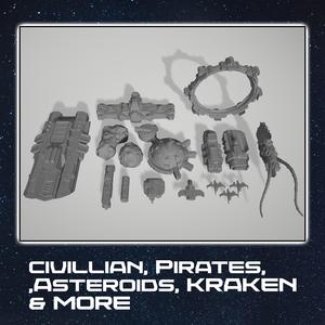Civilian Ships, Pirate Ships, Space Kraken & Asteroids