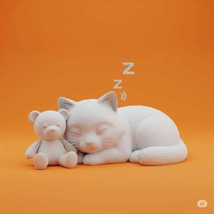 Sleeping Cat with Teddy Bear 😴 3D Print Model - Cute Desk Decor