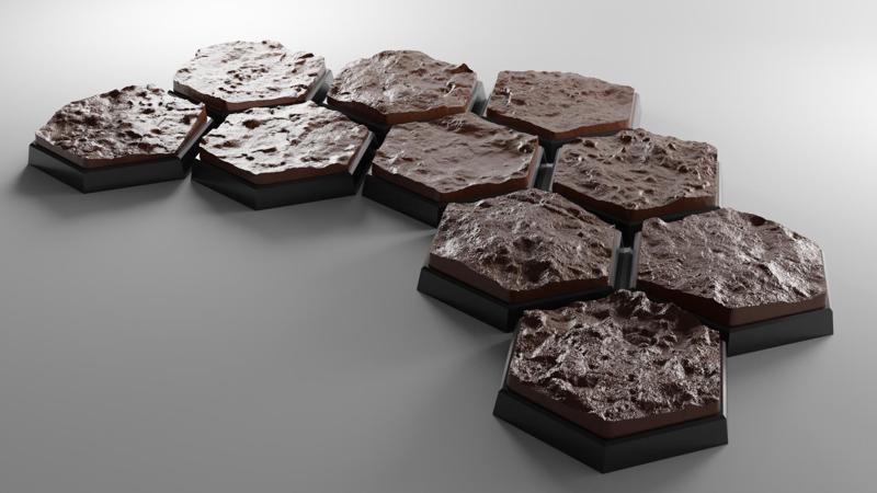 10x 35x30mm hex base with muddy ground (battletech etc.)