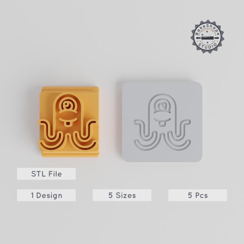 Tentacle Monster Stamp Tile Collection, 5 Motif Sizes for Clay, Cookies & More, Alien & Fantasy Creature Design