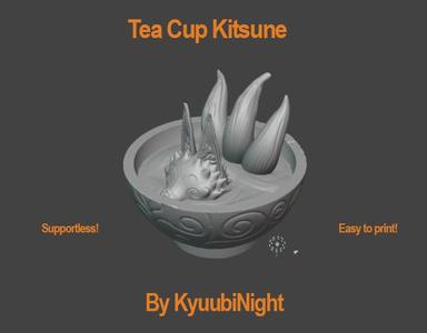 Kitsune bathing in a tea cup 