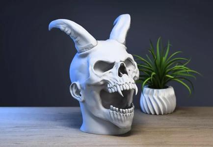 Scream skull demon horns sculpture